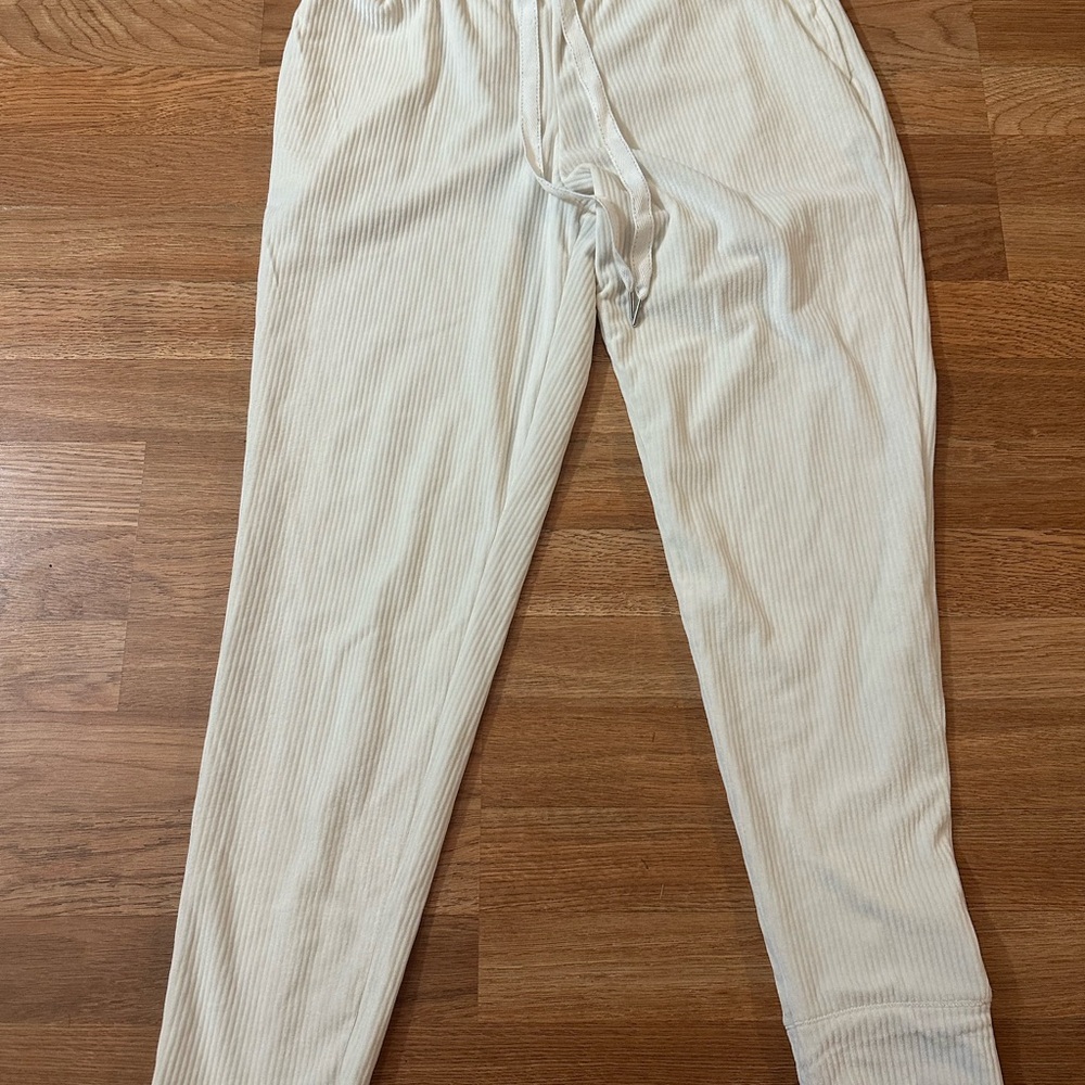 Women's Ribbed Drawstring Joggers - White